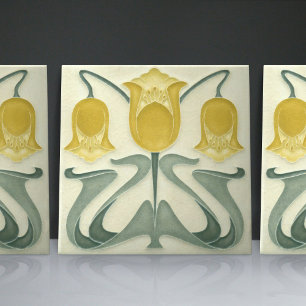 Azulejo De Cerâmica Decoração de Parede Amarela de Tulipas Art Nouveau