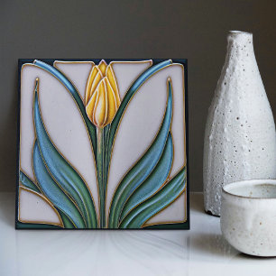Azulejo De Cerâmica Decoração de parede de tulipa amarela Arte Nova Ar