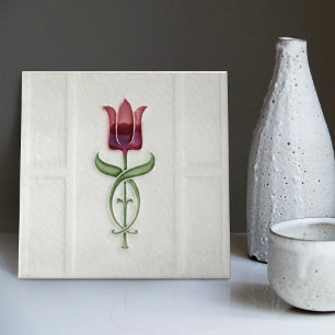 Azulejo De Cerâmica Decoração de parede de tulipa vermelha Art Nouveau