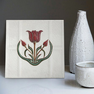 Azulejo De Cerâmica Decoração de parede de tulipa vermelha Arte Nova A