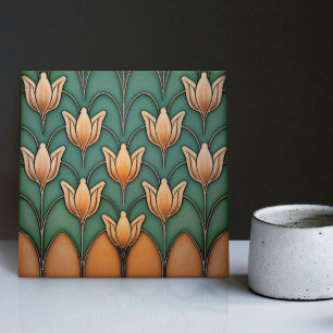 Azulejo De Cerâmica Decoração de Parede de Tulipas Laranja Simétricas