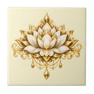 Azulejo De Cerâmica Decoração de parede floral dourada marfim flor de
