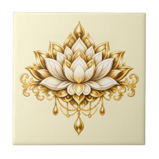 Azulejo De Cerâmica Decoração de parede floral dourada marfim flor de 