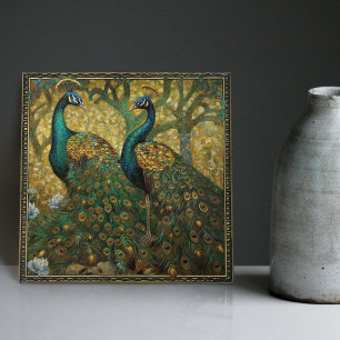 Azulejo De Cerâmica Decoração de parede Peacock Klimt Arte Nova Impres