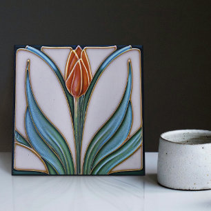Azulejo De Cerâmica Decoração de Parede Tulipa Vermelha Art Nouveau Ar