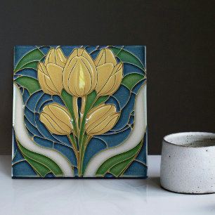 Azulejo De Cerâmica Decoração de Parede Tulipas Art Déco Arte Nova