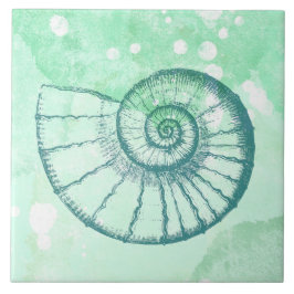 Azulejo De Cerâmica Decoração de Praia Espiral Concha Azul Aquarela
