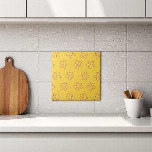 Azulejo De Cerâmica Decoração de Primavera de flor selvagem viva amare