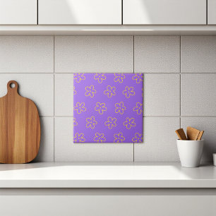 Azulejo De Cerâmica Decoração de Primavera de flor selvagem viva, roxa
