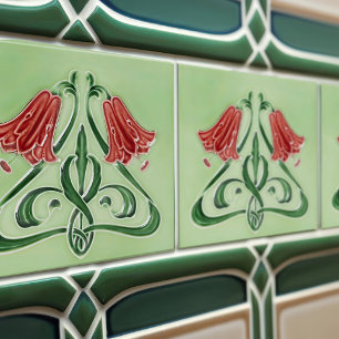 Azulejo De Cerâmica Decoração de Sineta Vermelha Art Nouveau Art Déco