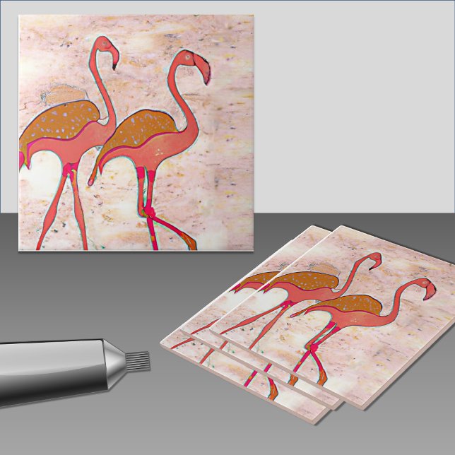 Azulejo De Cerâmica Decoração do Mármore Rosa Flamingo Duo (perfect for an accent to neutral decor.)
