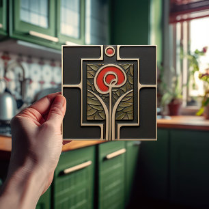 Azulejo De Cerâmica Decoração do século do Médio de Flor de Tons Terre