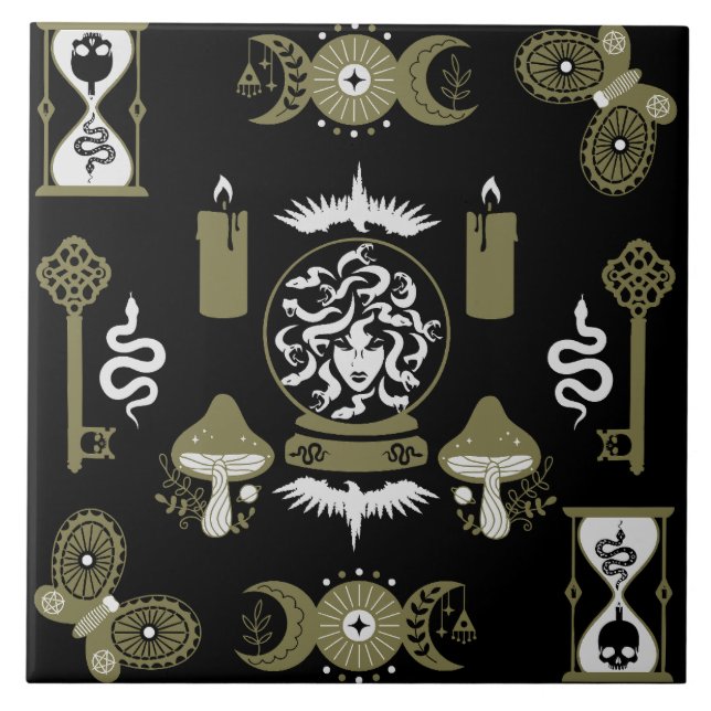 Azulejo De Cerâmica Decoração estética Witchcore (Frente)