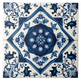 Azulejo De Cerâmica Decoração Floral Mediterrânica Azul