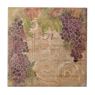 Azulejo De Cerâmica Decoração inicial de vinheta de uvas envelhecidas
