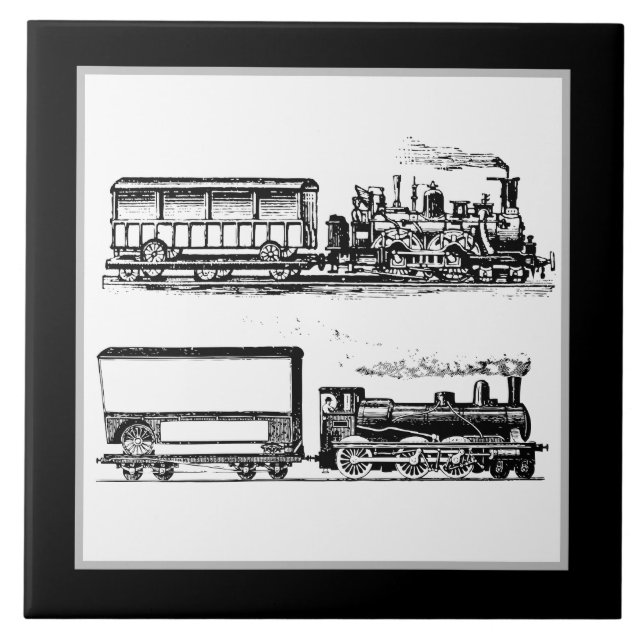 Azulejo De Cerâmica Decoração legal do comboio branco preto (Frente)