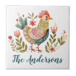 Azulejo De Cerâmica Decoração Rustic Watercolor Rooster Kitchen<br><div class="desc">Um bonito azulejo de cozinha temático com galeria de arte popular de aquarelas. Tão fofo como sotaque para a sua cozinha. Projetado para você pelo Blackberry Boulevard.</div>