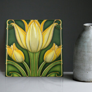 Azulejo De Cerâmica Decoração Simétrica de Parede em Tulipa Amarela Ar
