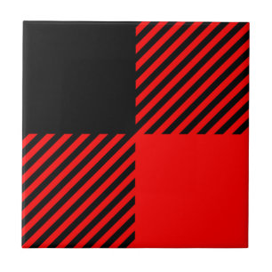 Azulejo De Cerâmica Decoração vermelha e preta da verificação do