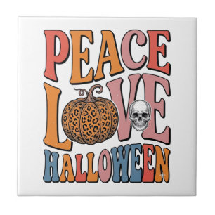 Azulejo De Cerâmica Decoração Vintage Paz Amor Halloween Abóbora Crâni