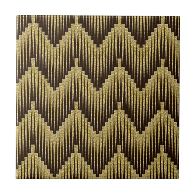 Azulejo De Cerâmica Decorativo de Padrão Ornamental Preto Dourado Eleg (Frente)