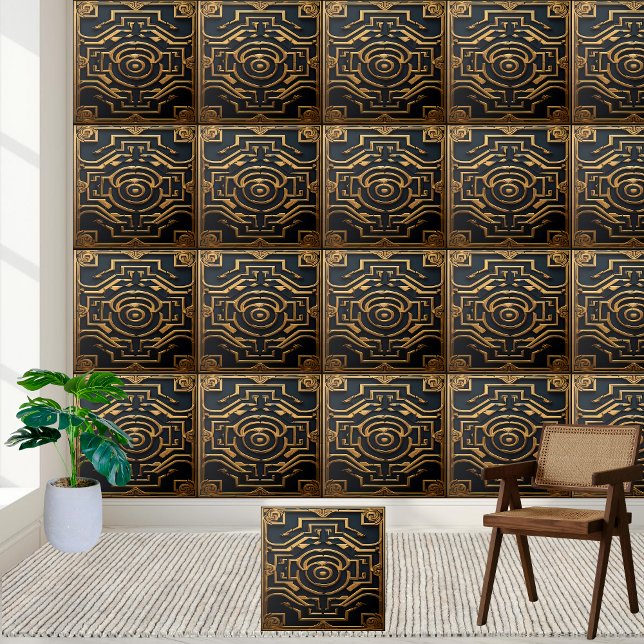 Azulejo De Cerâmica Decorativo Grego Dourado Sólido Elegante (Elegant Solid Black Gold Greek Decorative Ceramic Tile)