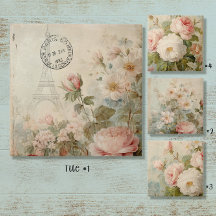 Decoupage Cor-de-Rosa Floral de Torre Eiffel em Fr