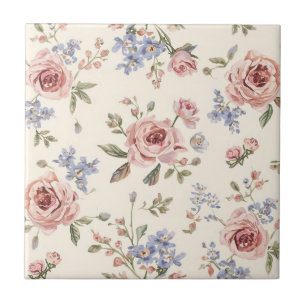 Azulejo De Cerâmica Decoupage floral de rosa cor-de-rosa elegante vint