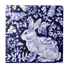 Azulejo De Cerâmica Dedham Blue Rabbit, Classic Blue & White Design