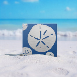 Azulejo De Cerâmica Deep Blue & White Tropical Beach Sand Dollar