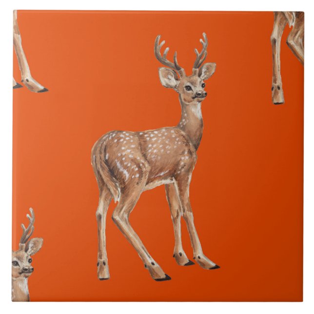 Azulejo De Cerâmica Deer em vermelho (Frente)