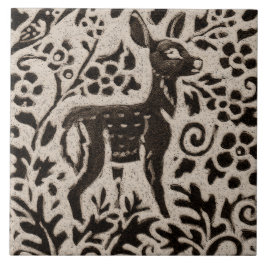 Azulejo De Cerâmica Deer Fawn Batik Stoneware Woodland Animal Tan Cinz