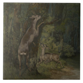 Azulejo De Cerâmica Deer in the Forest (por Gustave Courbet)