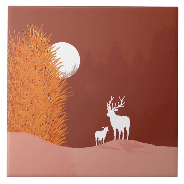 Azulejo De Cerâmica Deer on Moon Lit Hill (Frente)