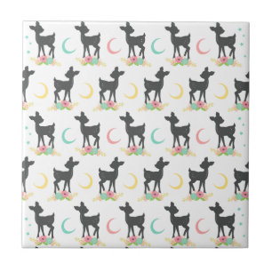 Azulejo De Cerâmica Deer Pattern, Baby Deer, Boho, Flores, Lua