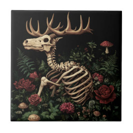 Azulejo De Cerâmica Deer Skeleton Mystical Gothic Floral