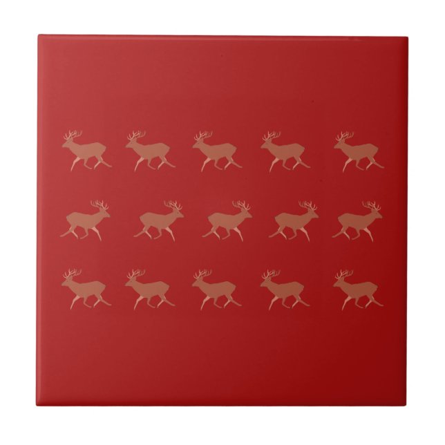 Azulejo De Cerâmica Deer Walking Festive Pattern Red Brown (Frente)