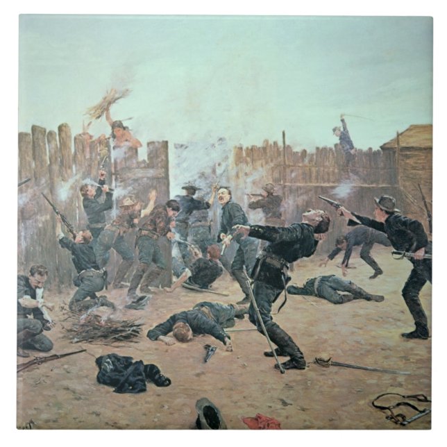 Azulejo De Cerâmica Defendendo o forte: Os indianos atacam uma (Frente)