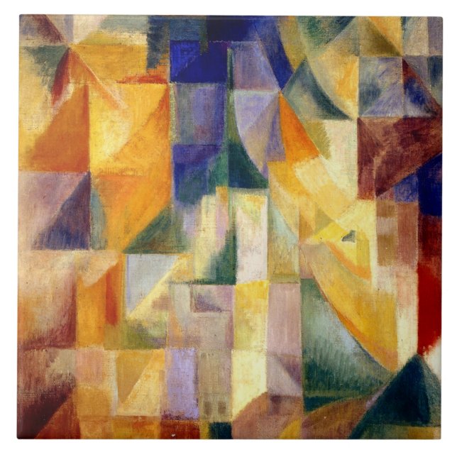 Azulejo De Cerâmica Delaunay - Windows simultâneo, pintura famosa, (Frente)