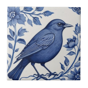 Azulejo De Cerâmica Delft Bird Tradicional Clássica Azul e Branco