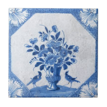 Delft Blue Birds floral Country Toile Stone