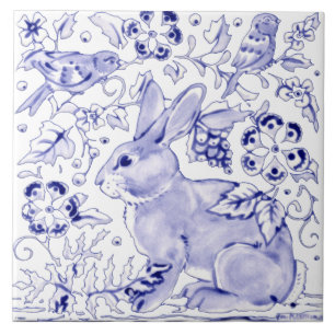Azulejo De Cerâmica Delft Blue Bunny Rabbit Bird Dedham Elegante Russo