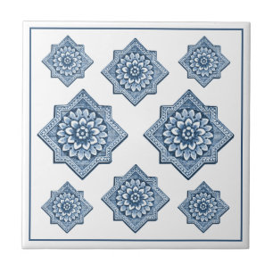 Azulejo De Cerâmica Delft Blue China parece um padrão florete fundamen