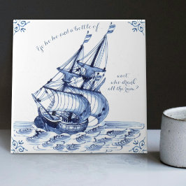 Azulejo De Cerâmica Delft Blue Dutch Style Frigate Schooner Sail Boat