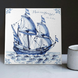 Azulejo De Cerâmica Delft Blue Dutch Style Frigate Schooner Sail Boat