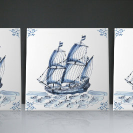 Azulejo De Cerâmica Delft Blue Dutch Style Frigate Schooner Sail Boat