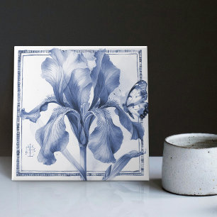 Azulejo De Cerâmica Delft Blue Iris Wall Decor Art Nouveau Watercolor