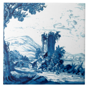 Azulejo De Cerâmica Delft Blue Landscape & Figold Antique Impressão