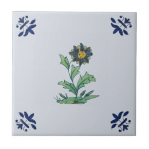 Azulejo De Cerâmica Delft Blue Multi Floral Repro Pintado