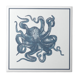 Azulejo De Cerâmica Delft Blue Vintage Steampunk Octopus ou Devilfish